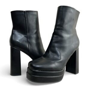 Women Chunky Platform Ankle Boots 9.5 Black Square Toe Midcalf Retro Y2K Goth‎